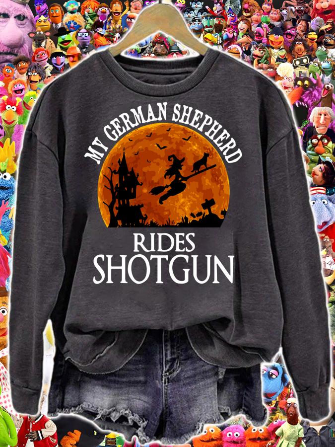 German Shepherd Rides Shotgun Dog Lover Halloween Party t-shirt sweatshirt