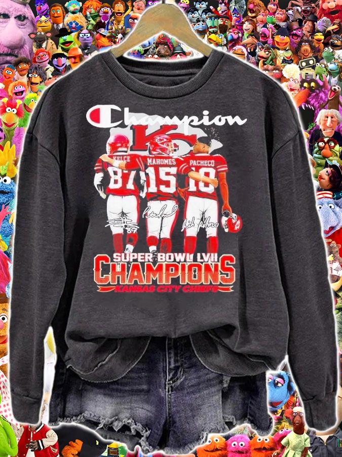 Champion Super Bowl LVII Champions Kansas City Chiefs signatures shirt t-shirt sweatshirt
