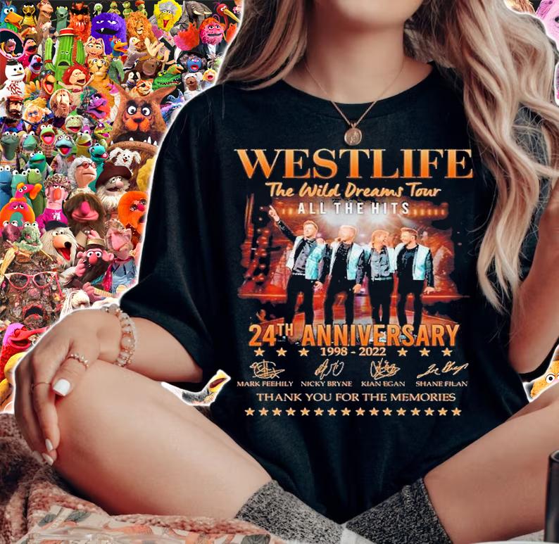 Westlife The Wild Dreams Tour All The Hits 24th Anniversary 1998-2022 Signatures Thank You For The Memories Shirt t-shirt woman shirt
