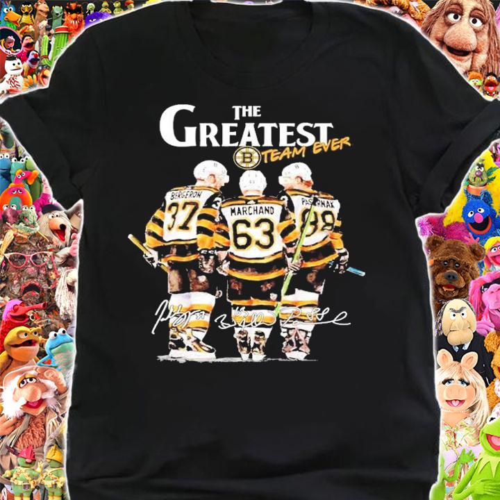 The greatest team ever Patrice Bergeron Brad Marchand David Pastrk signatures shirt t-shirt shirt