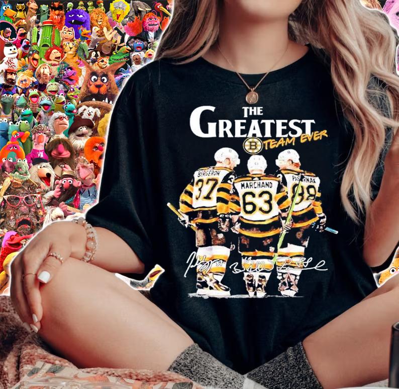 The greatest team ever Patrice Bergeron Brad Marchand David Pastrk signatures shirt t-shirt woman shirt