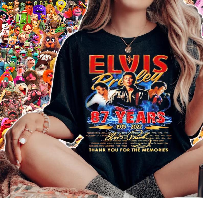 Elvis Presley Guitar Rock 87th Anniversary 1935-2022 Signature Thank You For The Memories Shirt t-shirt
