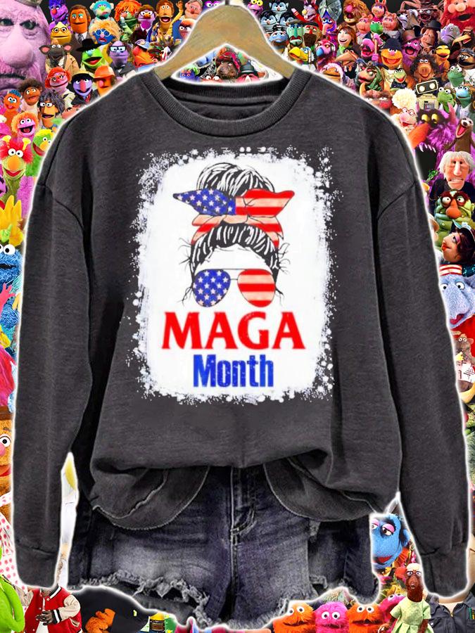 Messy Bun Hair Old Happy MAGA Month Patriotic American Flag Shirt t-shirt sweatshirt
