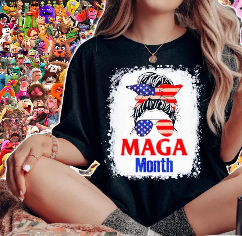Messy Bun Hair Old Happy MAGA Month Patriotic American Flag Shirt t-shirt woman shirt