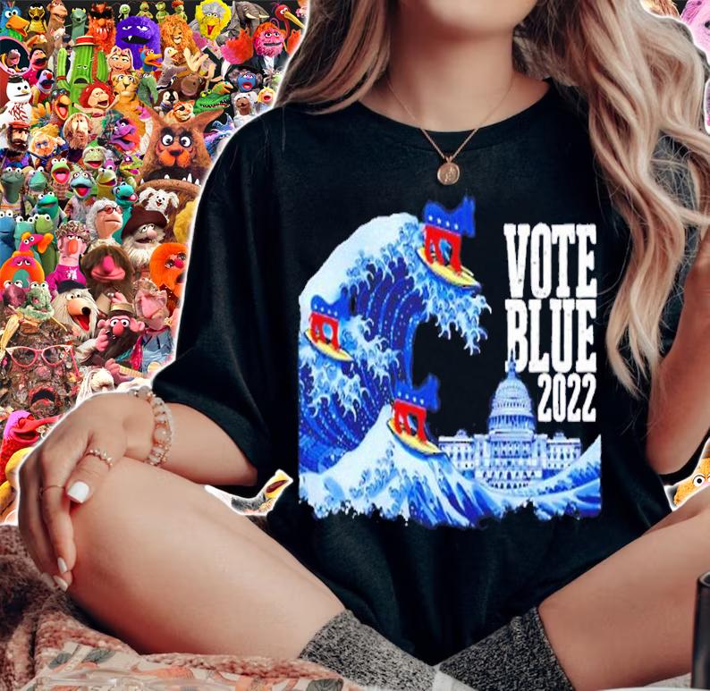 Vote Blue 2022 Democrat Great Blue Wave Surfing Donkeys shirt t-shirt