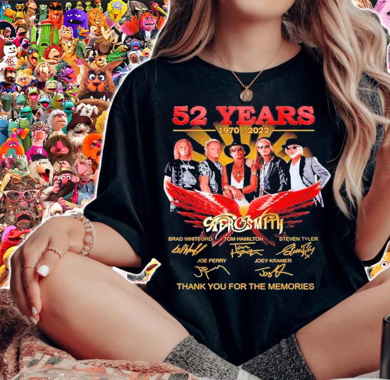 52 years 1970-2022 Aerosmith Signatures Thank You For The Memories Shirt t-shirt