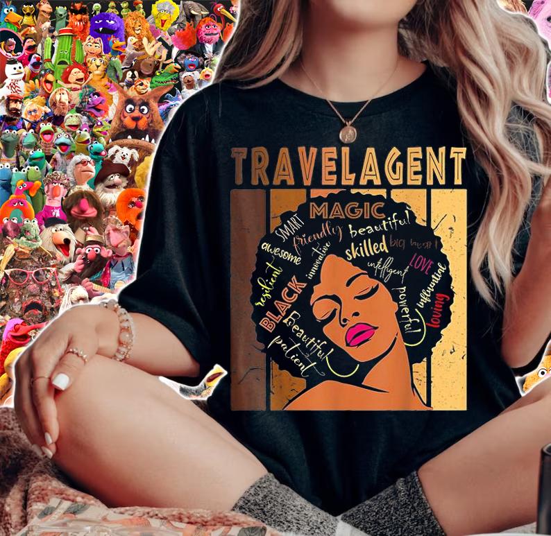 Black Travel Agent Strong Afro African American Women T-Shirt t-shirt
