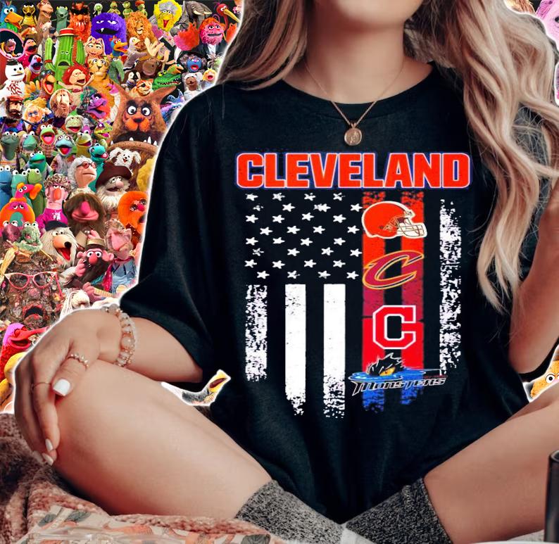 Cleveland Browns Cavaliers Indians Monsters American flag shirt t-shirt