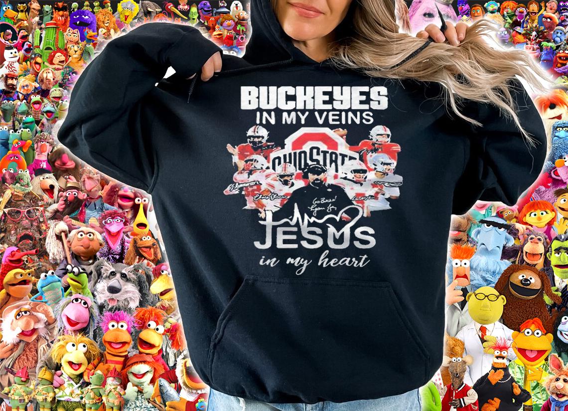 Ohio State Buckeyes in my Veins Jesus in my heart signatures T-shirt t-shirt hoodie