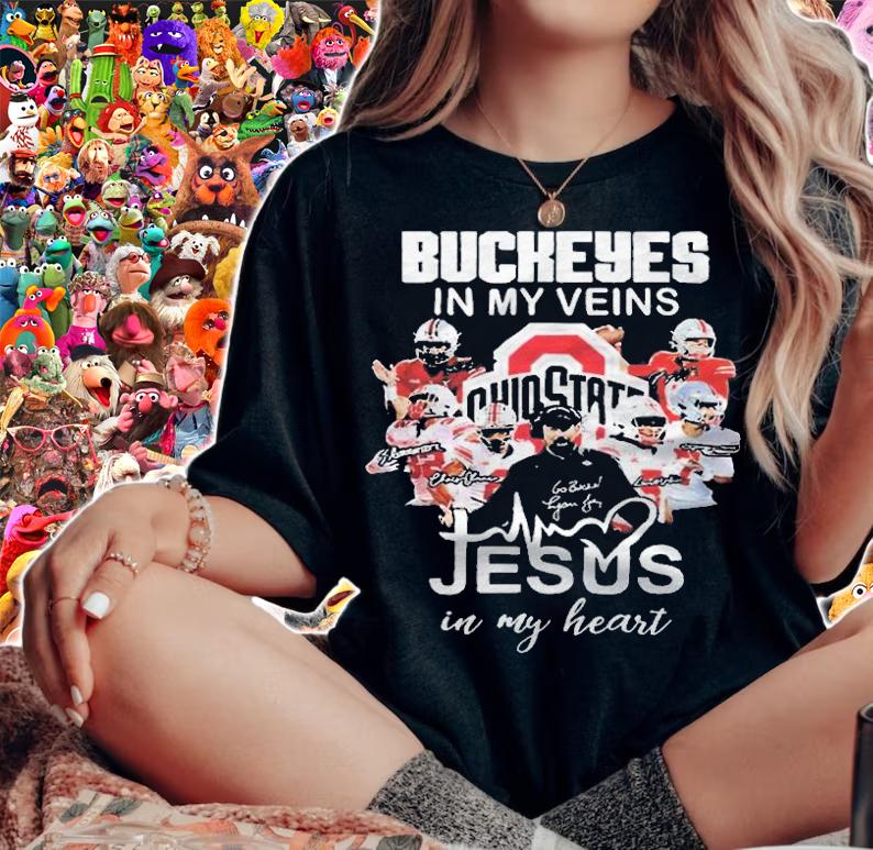 Ohio State Buckeyes in my Veins Jesus in my heart signatures T-shirt t-shirt woman shirt