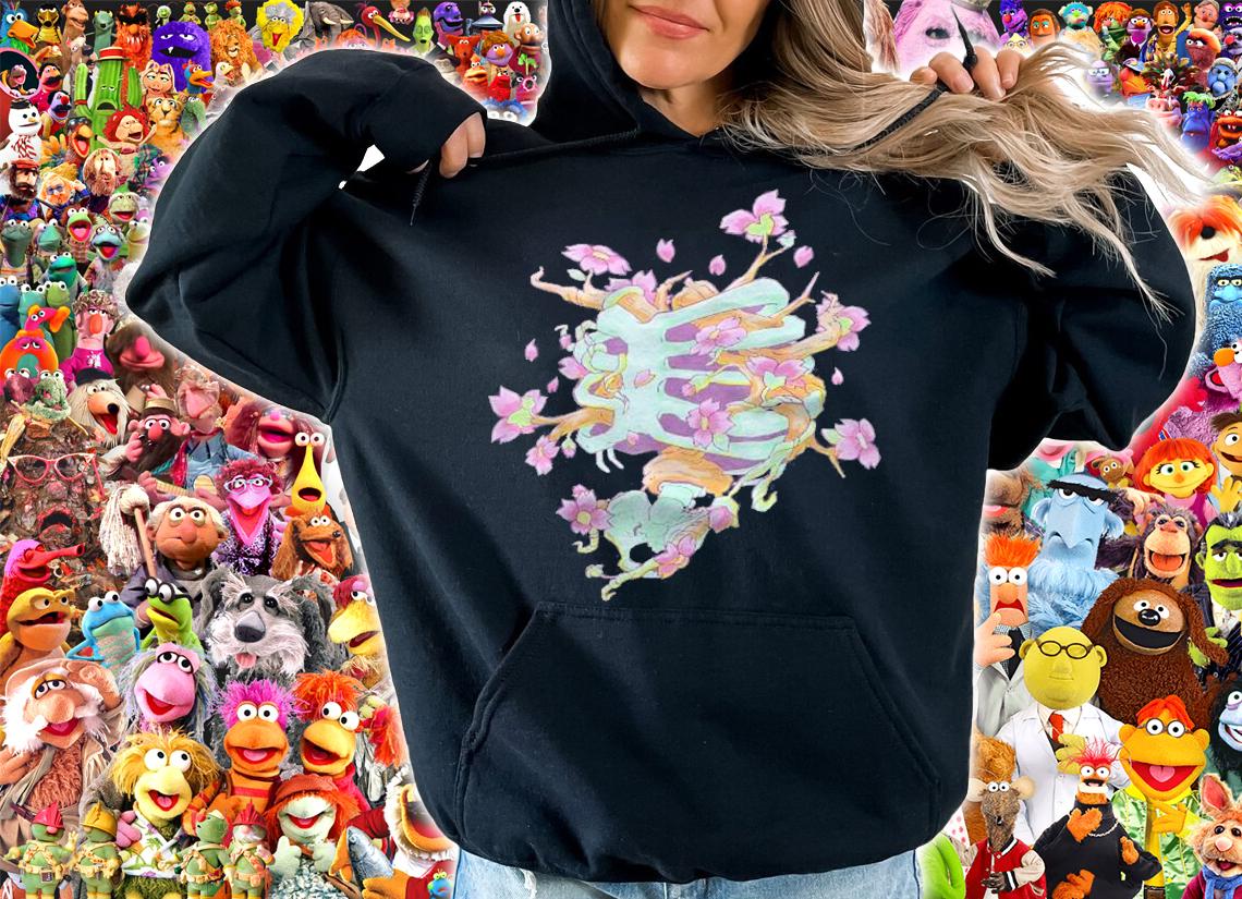 Pastel Goth Nu Goth Rib Cage Skeleton Flowers Cherry Blossom Shirt t-shirt hoodie
