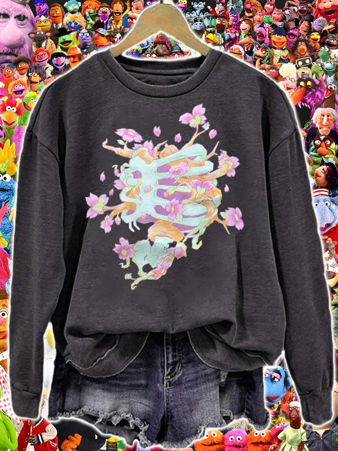 Pastel Goth Nu Goth Rib Cage Skeleton Flowers Cherry Blossom Shirt t-shirt sweatshirt