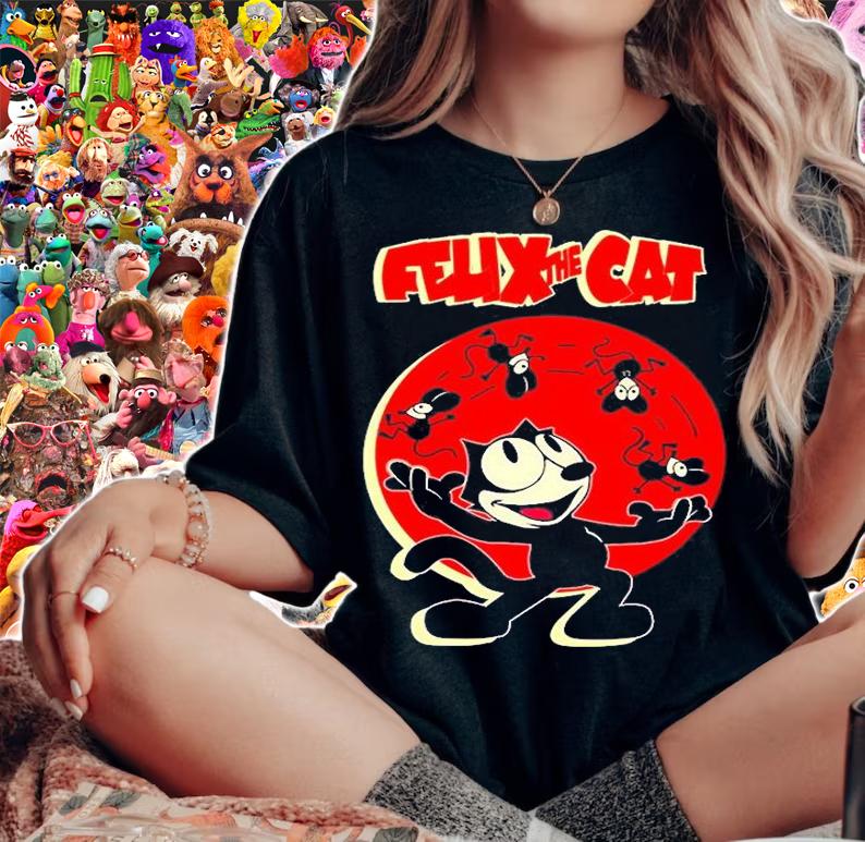 Juggling Mice Felix Cat Cartoon Red Old School Retro Style T-Shirt t-shirt woman shirt