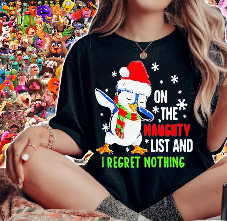 Penguin Dabbing On The Naughty List And I Regret Nothing Christmas T-Shirt t-shirt