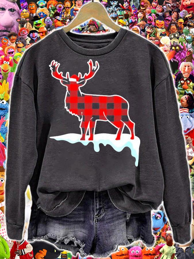 Red Plaid Deer Christmas Pajamas Xmas Decorations Gift Women T-Shirt sweatshirt