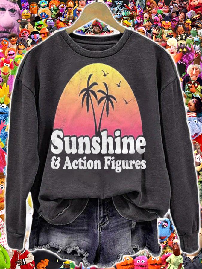 Sunshine And Action Figures Summer Vacation Retro Palm Trees Shirt