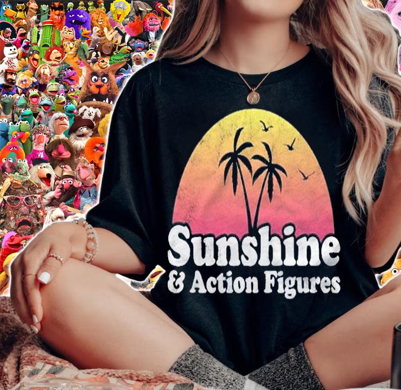 Sunshine And Action Figures Summer Vacation Retro Palm Trees Shirt