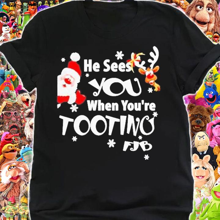 Santa Claus And Reindeer He Sees You When Youre Tooting Fjb Shirt shirt