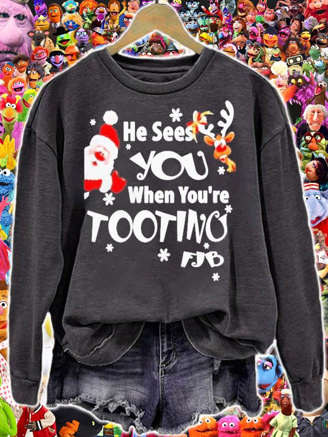 Santa Claus And Reindeer He Sees You When Youre Tooting Fjb Shirt sweatshirt