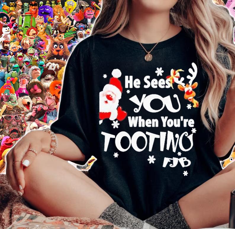 Santa Claus And Reindeer He Sees You When Youre Tooting Fjb Shirt woman shirt