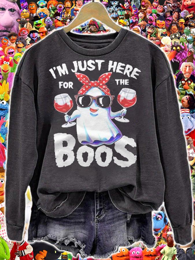 Im Just Here For The Boos Halloween Women Ghost Cute Funny Shirt