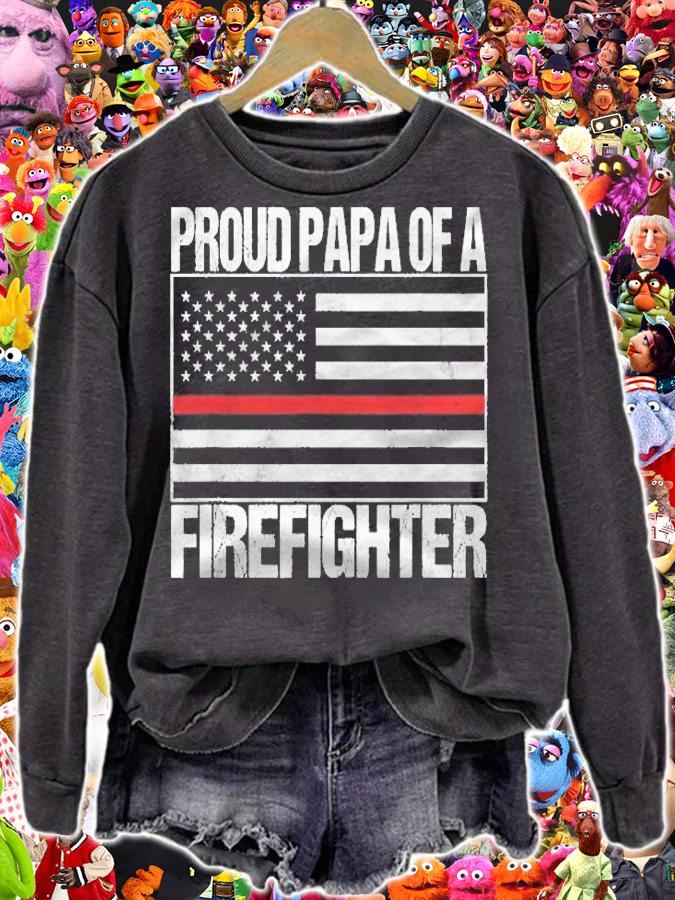 Red Line Flag Shirt Proud Papa Of A Firefighter Fireman Shirt sweatshirt
