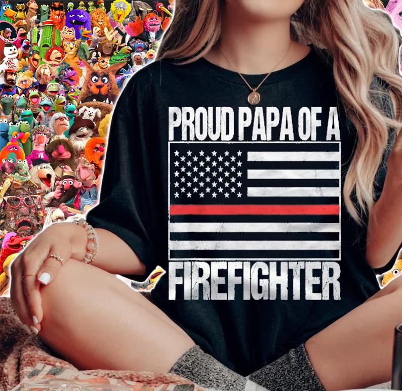 Red Line Flag Shirt Proud Papa Of A Firefighter Fireman Shirt woman shirt