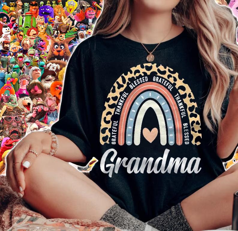 Thankful Grateful Blessed Grandma Thanksgiving Rainbow Shirt woman shirt