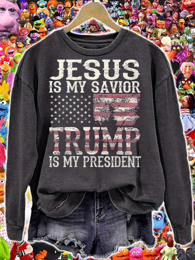 F Joe Biden funny American Jesus Is My Savior Trump Is My President USA Flag Retro T-Shirt sweatshirt