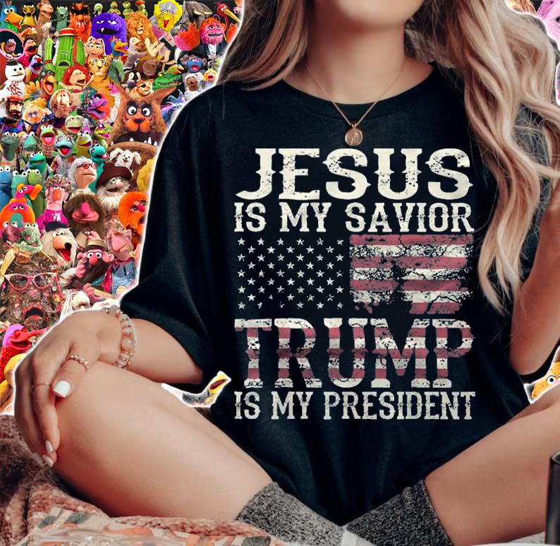 F Joe Biden funny American Jesus Is My Savior Trump Is My President USA Flag Retro T-Shirt woman shirt