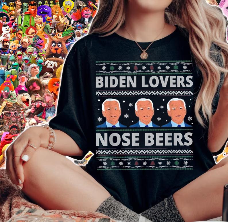 Funny Biden Loves Nose Beers Ugly Sweater Christmas T-Shirt woman shirt