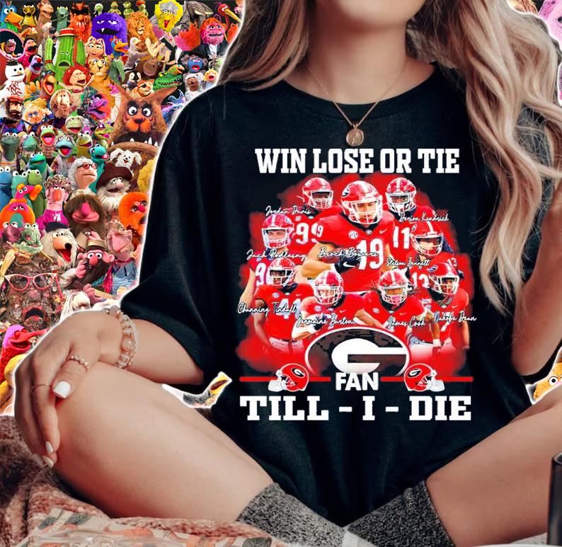 Georgia Bulldogs Win Lose Or Tie Fan Till I Die Signatures Shirt woman shirt