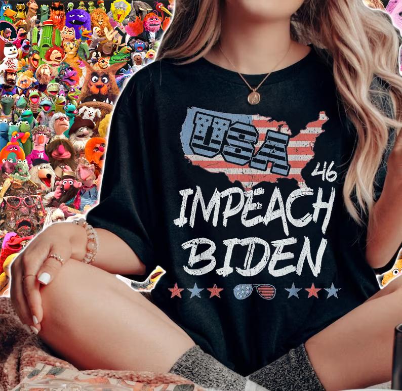 Impeach 46 Biden Impeach Biden Anti Biden Political USA T-Shirt woman shirt