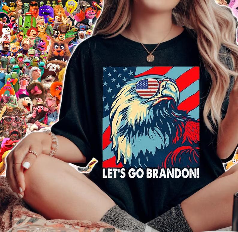 Let's Go Brandon American Flag Impeach Biden, Eagle Sunglasses Design T-Shirt woman shirt