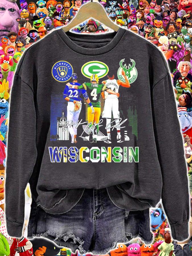 WISCONSIN Milwaukee Brewers Orlando Arcia Green Bay Packers Brett Favre Milwaukee Bucks Giannis Antetokounmpo signatures shirt sweatshirt