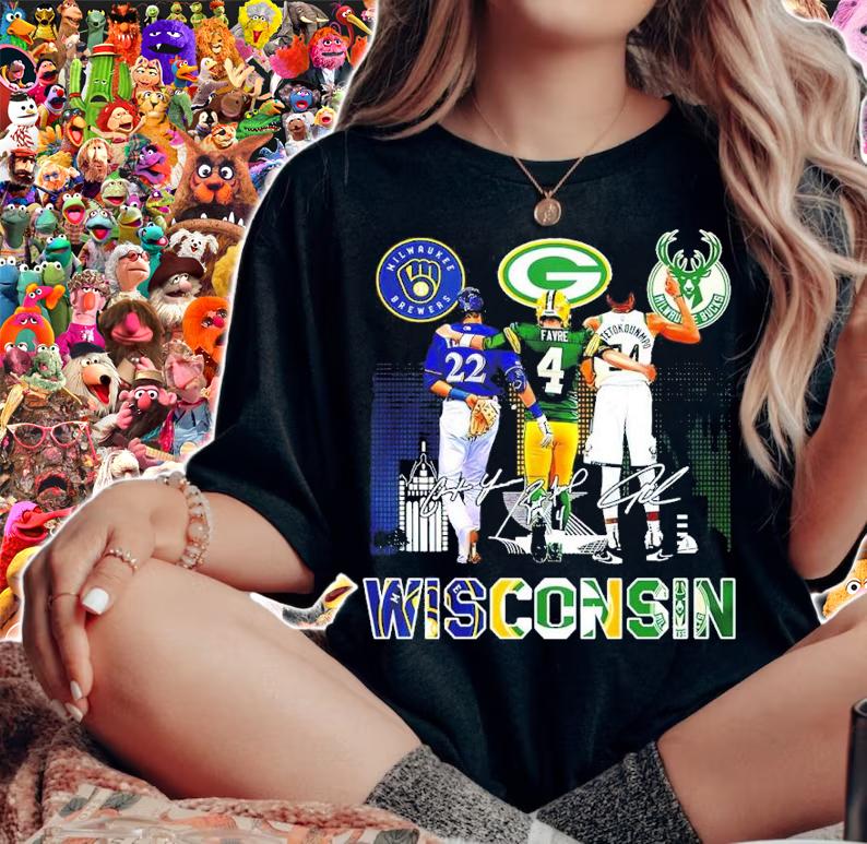 WISCONSIN Milwaukee Brewers Orlando Arcia Green Bay Packers Brett Favre Milwaukee Bucks Giannis Antetokounmpo signatures shirt woman shirt
