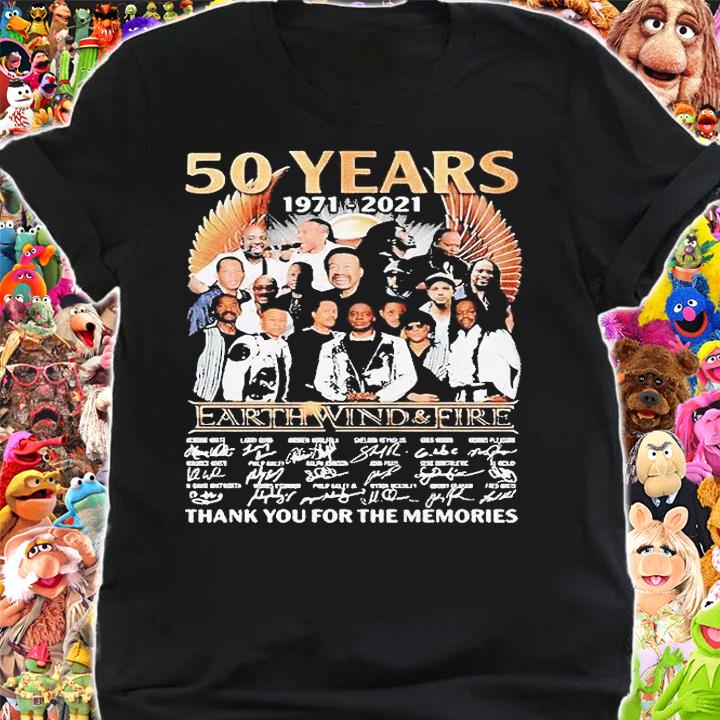 50 years 1971-2021 Earth Wind and Fire thank You for the memories signatures T-shirt shirt