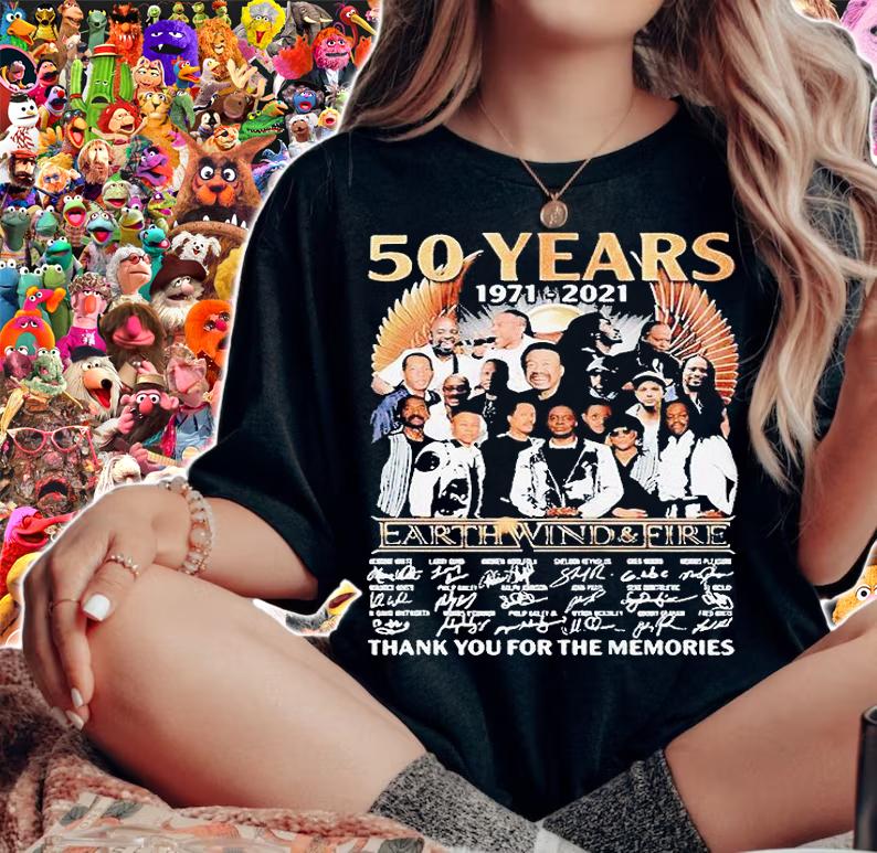 50 years 1971-2021 Earth Wind and Fire thank You for the memories signatures T-shirt woman shirt