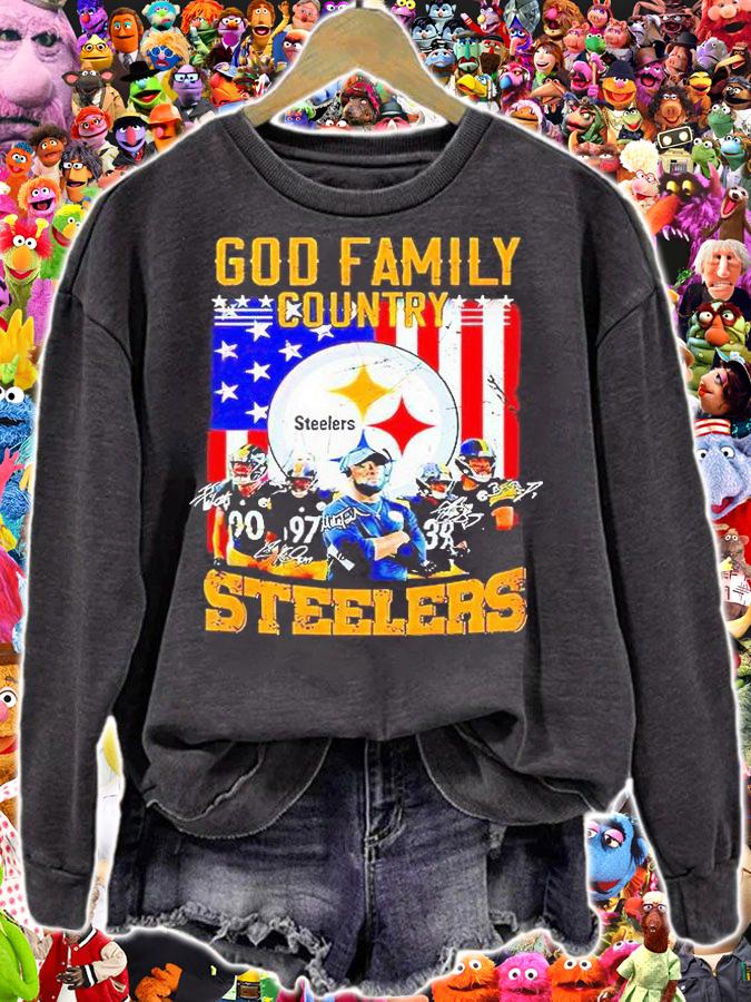 God family country Steelers signatures T-shirt sweatshirt