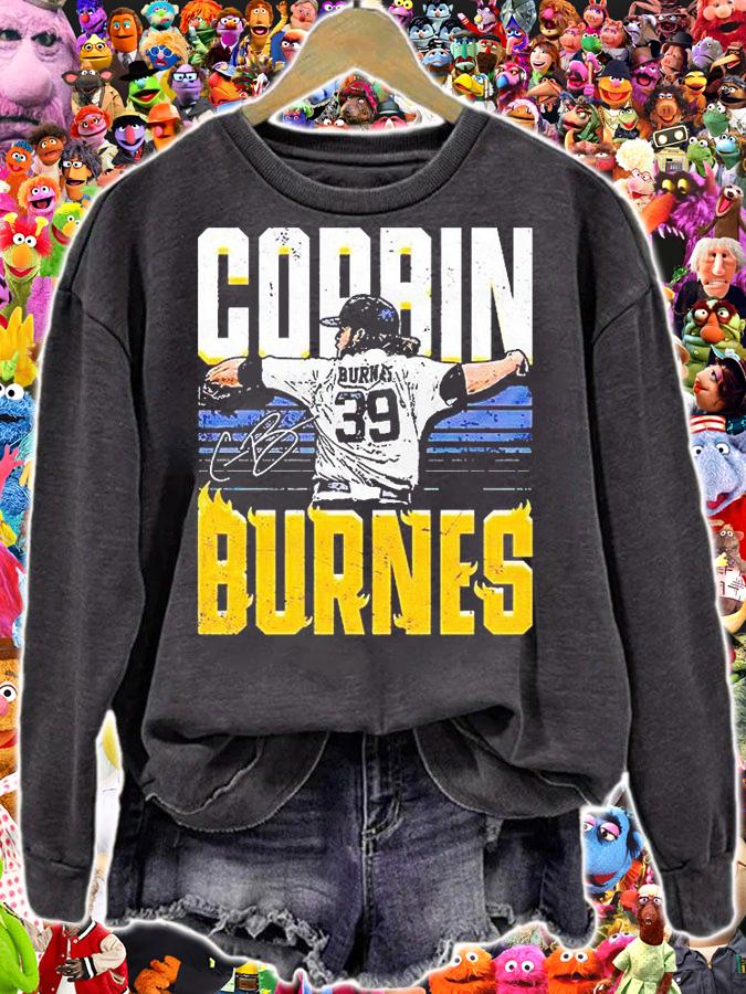 Milwaukee Brewers Corbin Burnes Flames Baseball signature T-shirt sweatshirt