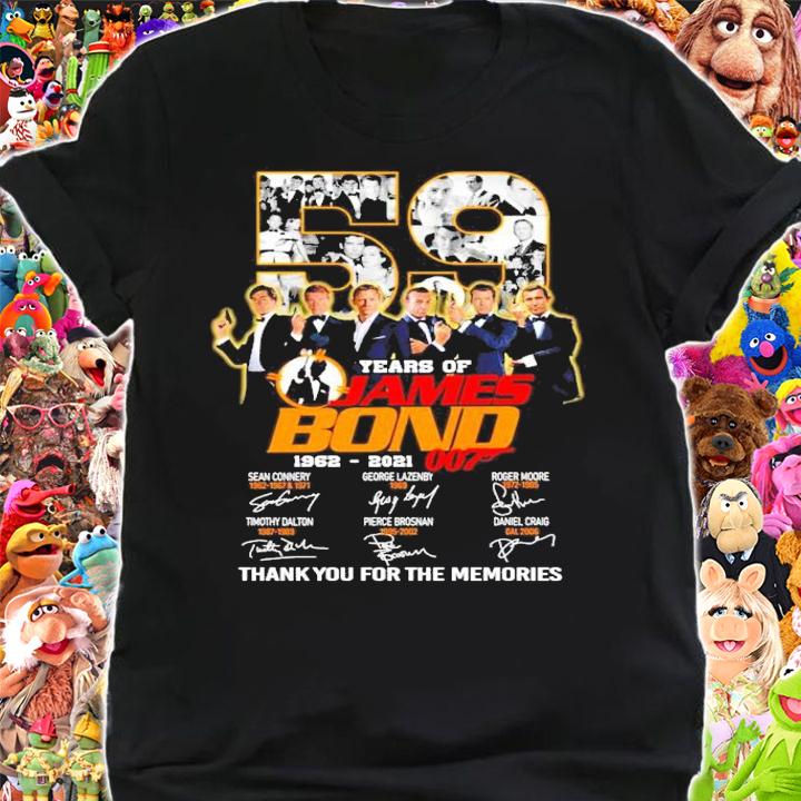 59 Years of James Bond 007 1962-2021 Signatures Thank You For The Memories Shirt