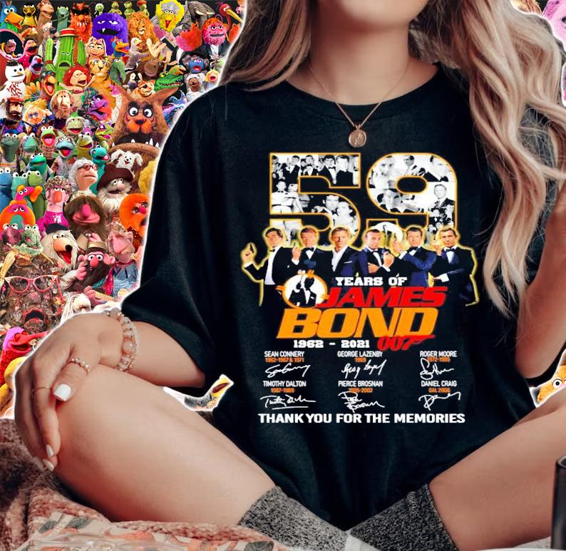 59 Years of James Bond 007 1962-2021 Signatures Thank You For The Memories Shirt
