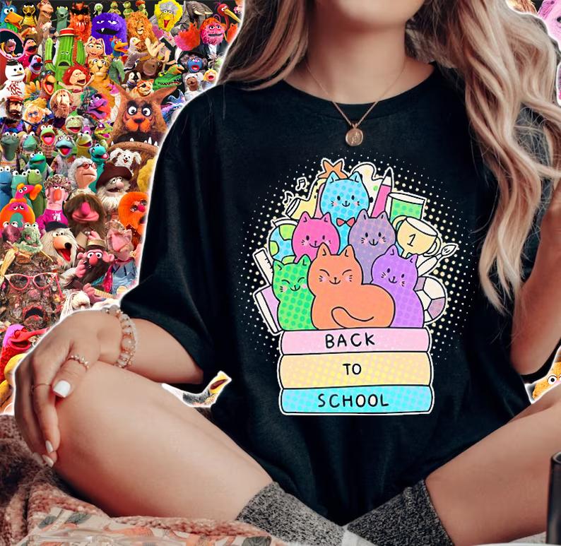 Cute colorful back to school book cats shirt woman shirt