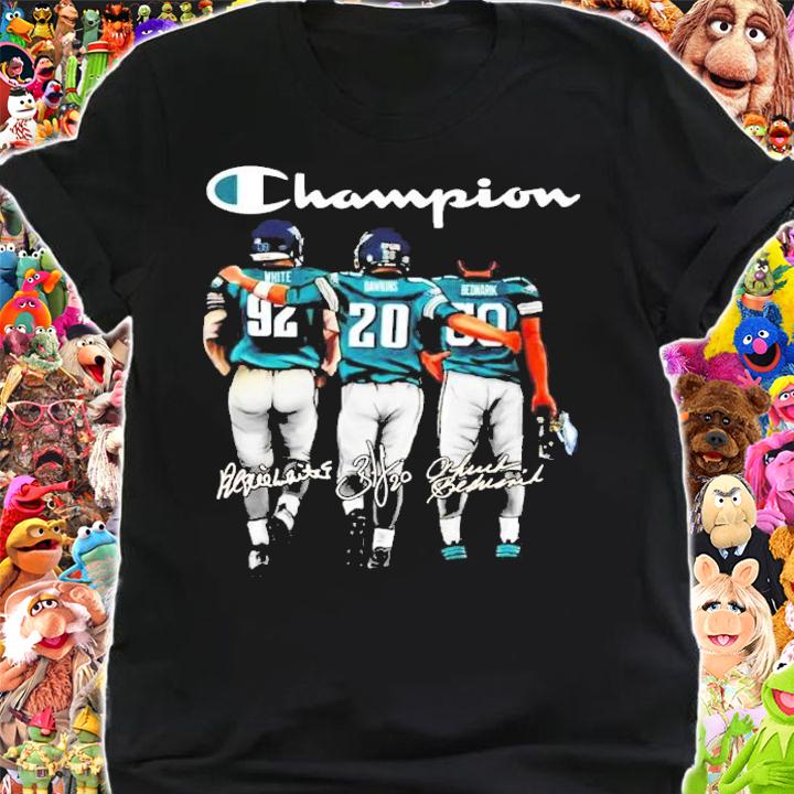 White Dawkins and Bednarik Champion shirt shirt