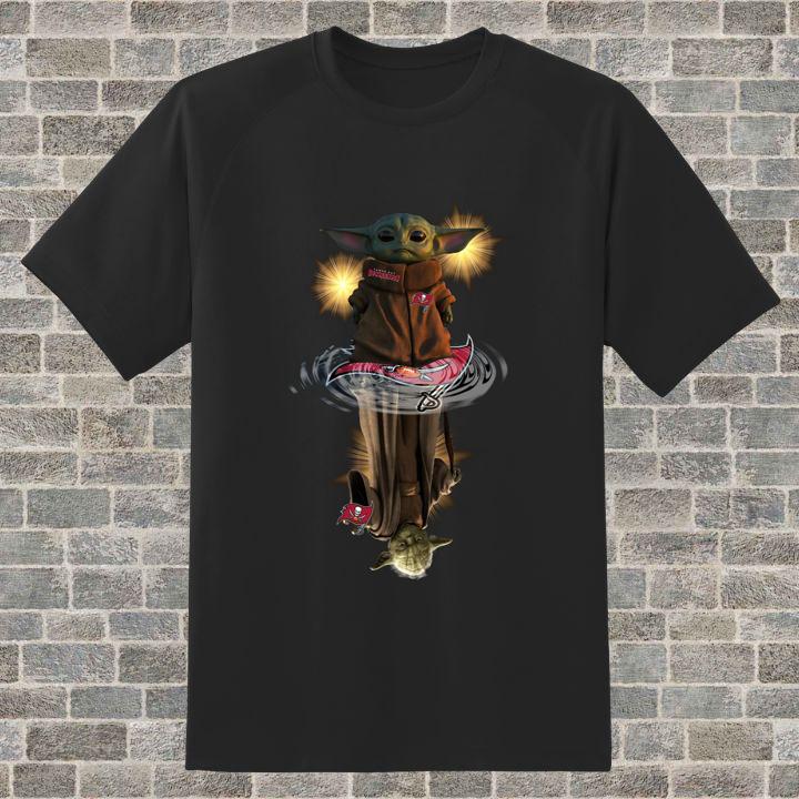 Official Star Wars Baby Yoda Tampa Bay Buccaneers Water Mirror Reflection T-Shirt