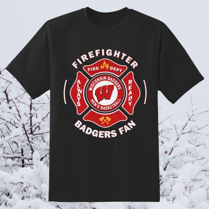 Fire Dept Wisconsin Badgers Logo Mens Basketball Firefighter T-Shirt