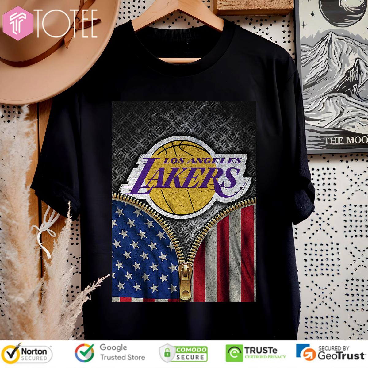 Los Angeles Lakers Logo X American Flag Basketball Zip T-Shirt