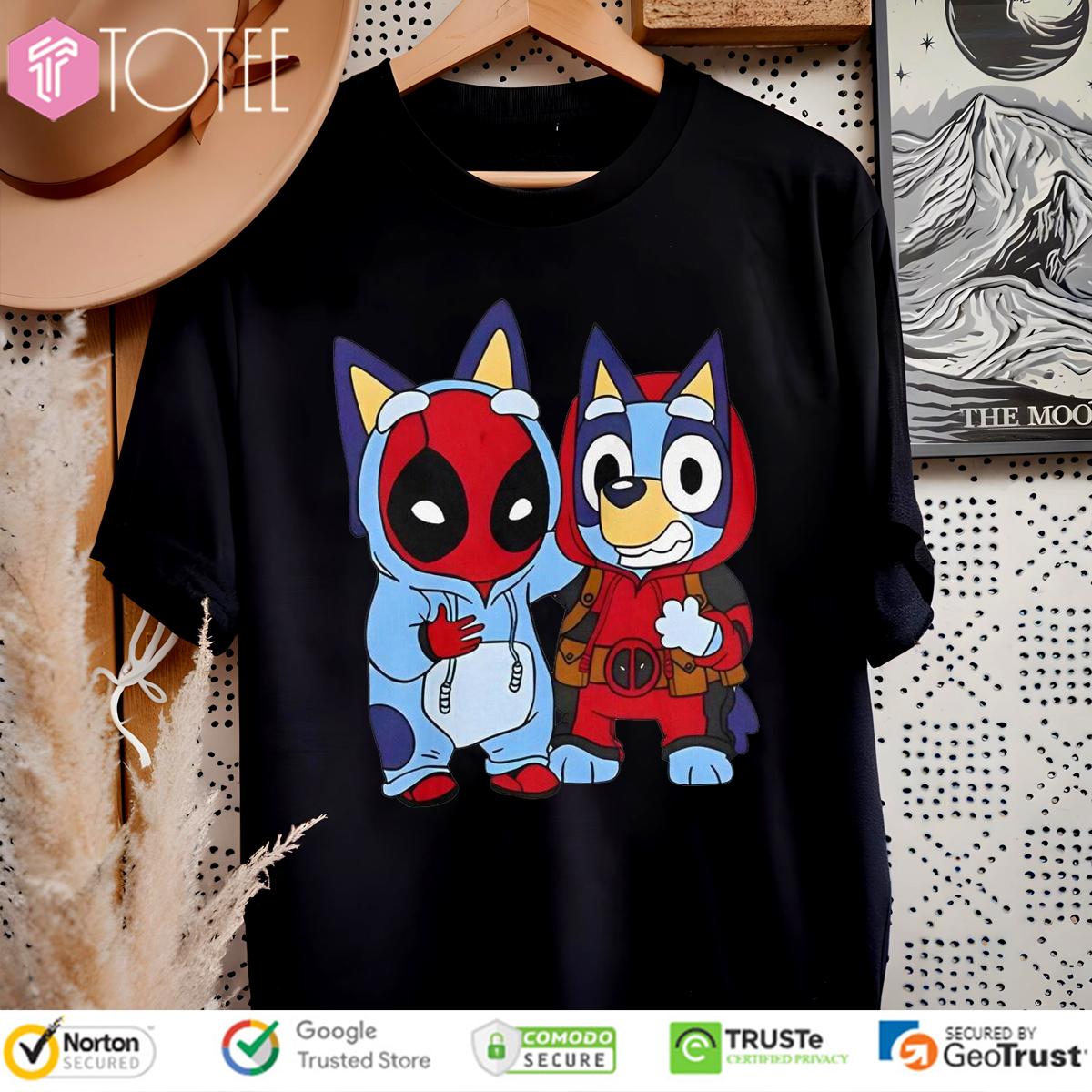 Bluey Heeler Marvel Deadpool Cosplay Together Parody T-Shirt