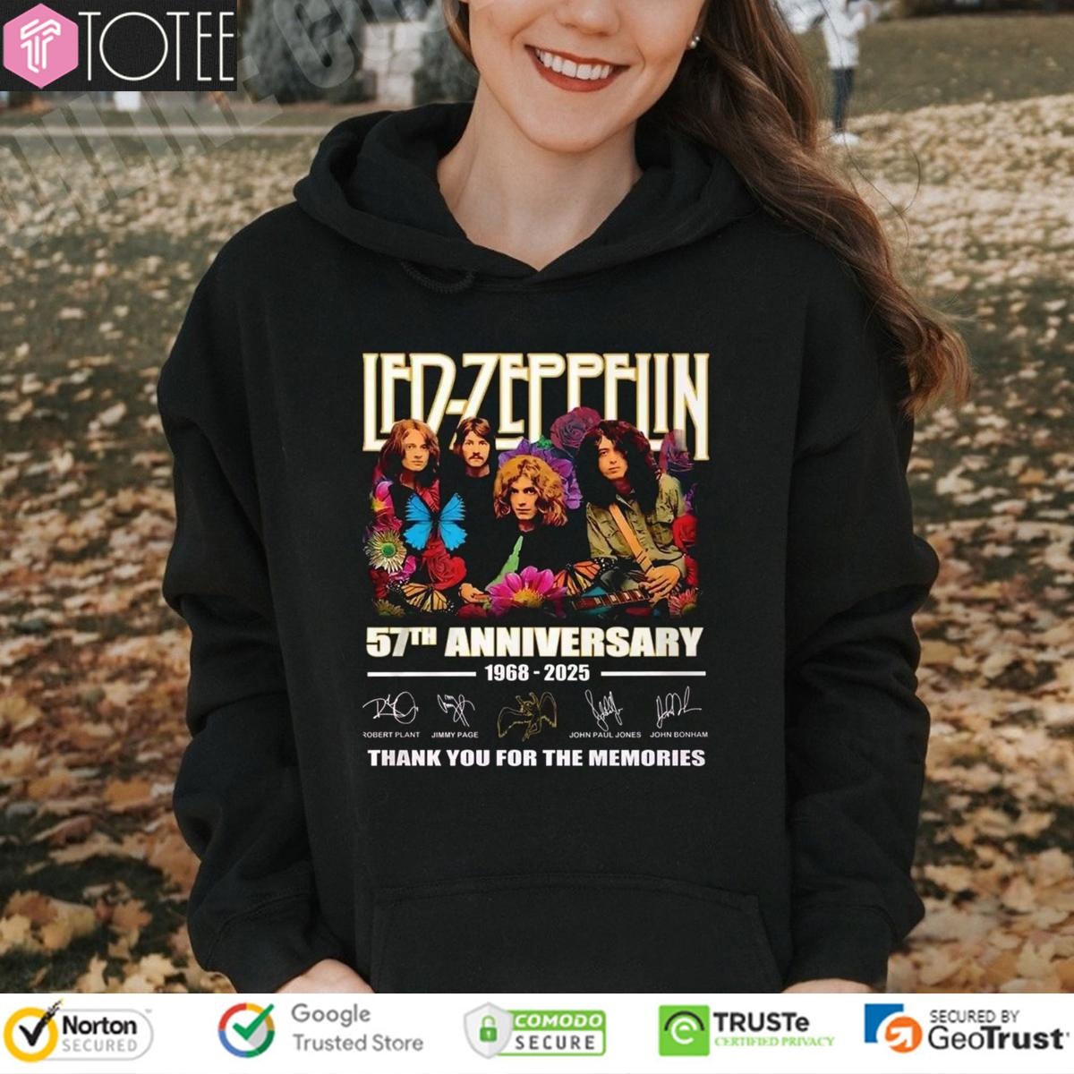 Led Zeppelin 57Th Anniversary 1968-2025 Signatures Hoodie
